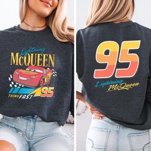 Cars Lightning McQueen Two Sided Sweater, Lightning McQueen 95 Hoodie, Men's Disneyland Crewneck, McQueen Fans Crewneck, Boys Birthday Gifts image 4