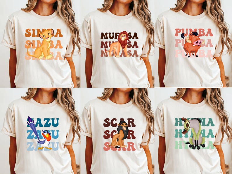 Lion King Movie Characters Shirt, Lion King Matching Tees, Family Movie Tees, Animal Kingdom, Mufasa Scar Timon Nala Simba Zazu Pumba Hyena image 5