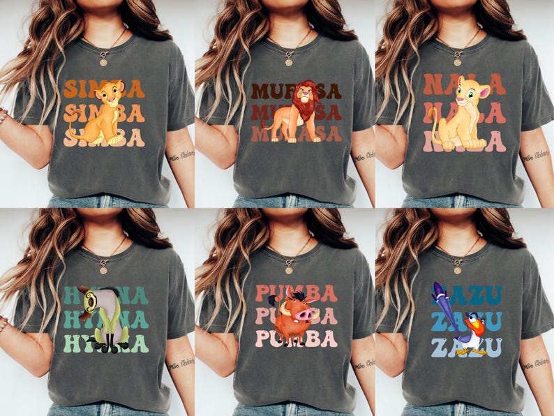 Lion King Movie Characters Shirt, Lion King Matching Tees, Family Movie Tees, Animal Kingdom, Mufasa Scar Timon Nala Simba Zazu Pumba Hyena image 3