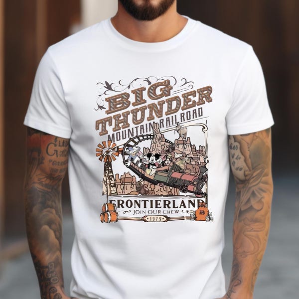 Camiseta retro Big Thunder Mountain Railroad, colores cómodos, Disney Mickey y sus amigos, camiseta "The Wilderness", camiseta para hombre Frontierland Disney Ride