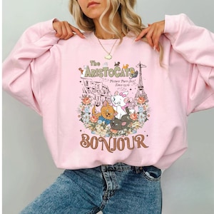 Aristcoats Paris Sweater, Bonjour Berlioz Toulouse Marie Hoodie, Cute Disney Cats, Disneyland Trip Sweater, Cat Lovers, Paris Trip Crewnecks