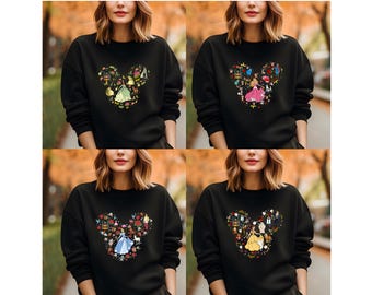 Matching Princesses Sweaters, Princess Cinderella, Snow White, Rapunzel, Belle, Moana, Elsa, Anna, Ariel, Jasmine, Tiana, Merida, Aurora