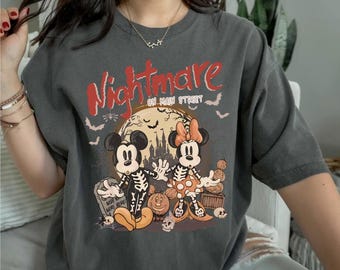 Retro Nightmare On Main Street Halloween Shirt, Mickey and Minnie Skeleton Tees, Halloween Trip Group Tees, Halloween Party, Not So Scary