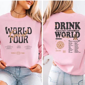 Retro Epcot World Tour Sweatshirt, Drink Around The World Hoodie, Disney World Traveler Food & Wine Festival, Men's Disneyland Crewneck image 4
