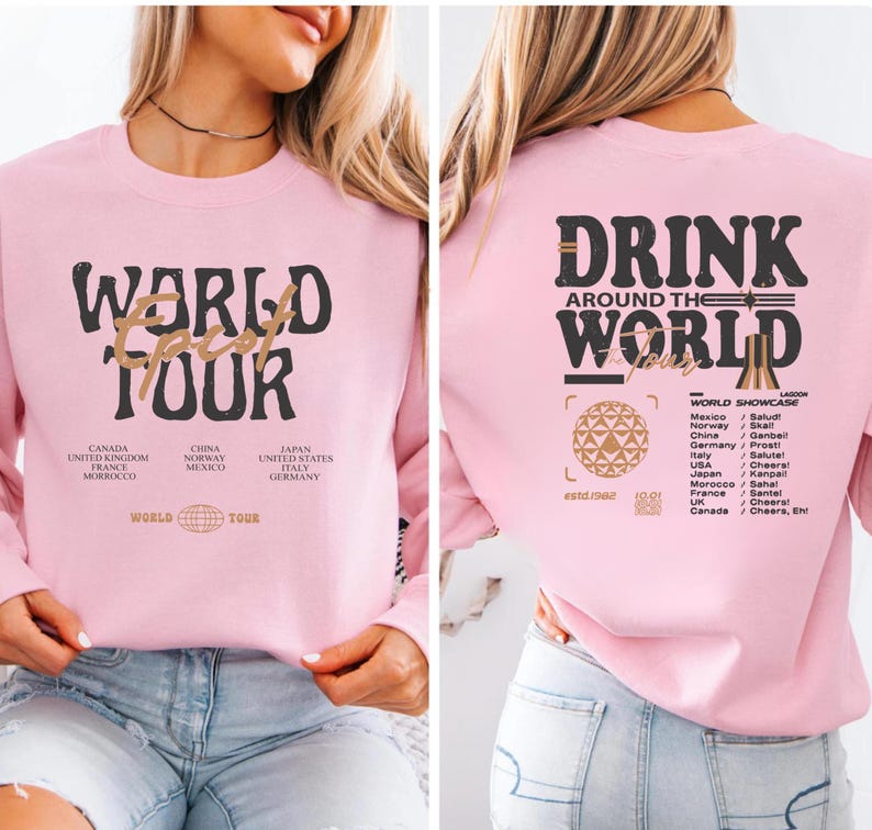 Retro Epcot World Tour Sweatshirt, Drink Around The World Hoodie, Disney World Traveler Food & Wine Festival, Men's Disneyland Crewneck image 4