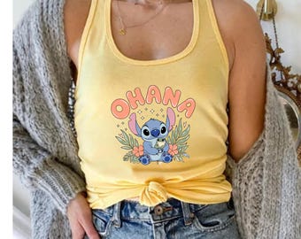 Stitch Ohana Racerback Tank, Ohana Means Family, Stitch Women's Summer Tank, Cute Blue Monster Stitch, Stitch Movie, Stitch Fans Disney Tee