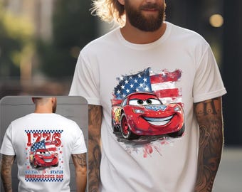 Lightning McQueen 1776 United States Flag Tee, Retro Cars McQueen Independence Day Tee, 4th of July USA American Flag Tee, Memorial Day