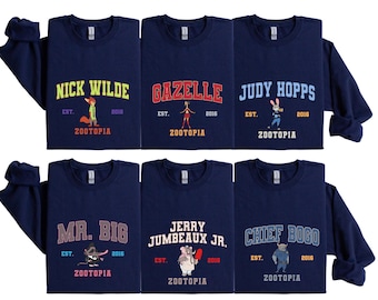 Zootopia Varsity Sweaters, Matching Nick Wilde Judy Hopps Gazelle  Flash Mayor Lionheart Chief Bogo Mr Big Zootopia Movie Group Crewnecks