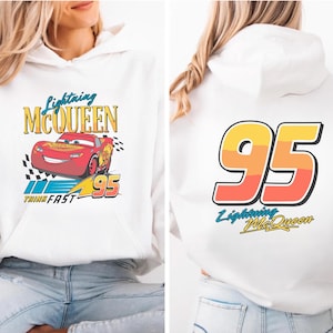 Cars Lightning McQueen Two Sided Sweater, Lightning McQueen 95 Hoodie, Men's Disneyland Crewneck, McQueen Fans Crewneck, Boys Birthday Gifts image 1