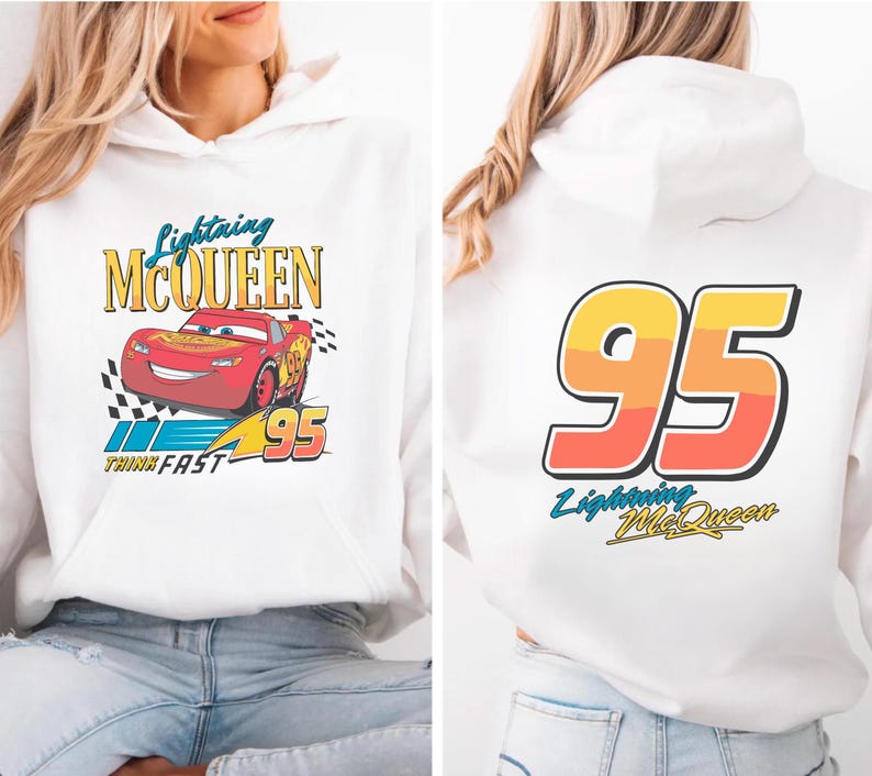 Cars Lightning McQueen Two Sided Sweater, Lightning McQueen 95 Hoodie, Men's Disneyland Crewneck, McQueen Fans Crewneck, Boys Birthday Gifts image 1
