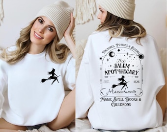 Salem Apothecary Sweater, Salem Massachusetts Spooky Witch Halloween Hoodie, Halloween Party Sweaters, Women Witch Crewneck, Witchy Vibes