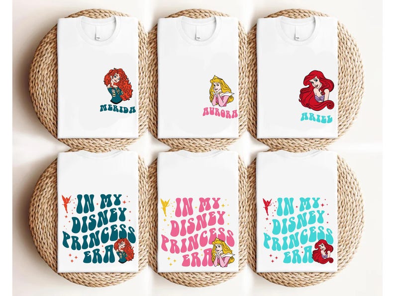 Disney Princess Shirts, Matching in My Disney Princess Era Tees, Girl Trip, Birthday Tees, Elsa Anna Merida Ariel Belle Jasmine Tiana Alice image 2