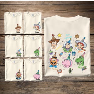 Camisetas personalizadas de Toy Story para cumpleaños, camisetas a juego personalizadas para fiestas de cumpleaños familiares. imagen 1