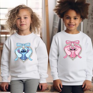 Sudadera a juego Coquette Bow Stitch & Angel, sudadera con capucha Cute Heart Mirror Bow Stitch and Angel imagen 2
