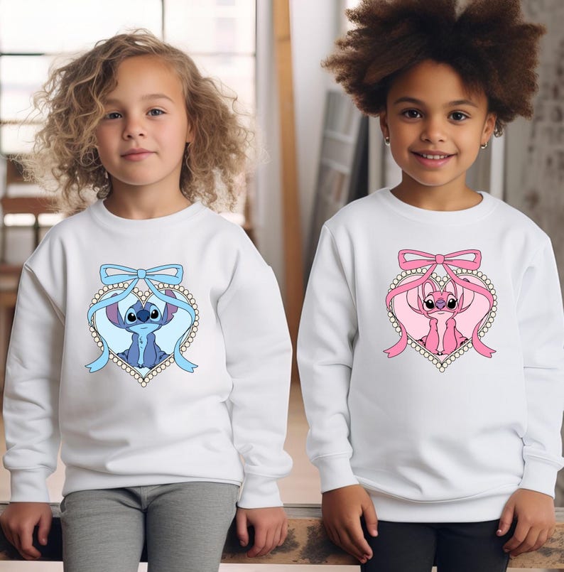 Sudadera a juego Coquette Bow Stitch & Angel, sudadera con capucha Cute Heart Mirror Bow Stitch and Angel imagen 2