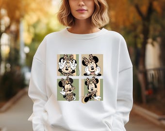 Minnie Mouse Safari Sweatshirt, Leopard Minnie Mouse Hoodie, Animal Kingdom, Disney Girls Trip Sweater, Women's Disney Trip Crewneck