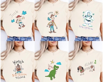 Toy Story Family Tees, Drawing Woody Jessie Buzz Rex Slinky Mr. Potato Matching Group Shirts