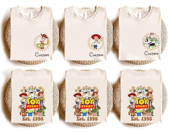 Custom Toy Story Characters Matching Family Shirts, Personalized Toy Story Tees, Woody Jessie Rex Slinky Buzz Alien Matching Custom Tees