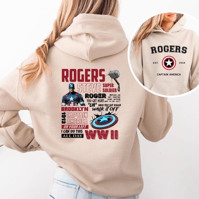 Suéter de Steve Rogers, sudadera con capucha de Rogers, Capitán América 1918, camiseta de superhéroe de Marvel, fans de Marvel Avengers, sudadera con capucha de Disney imagen 3