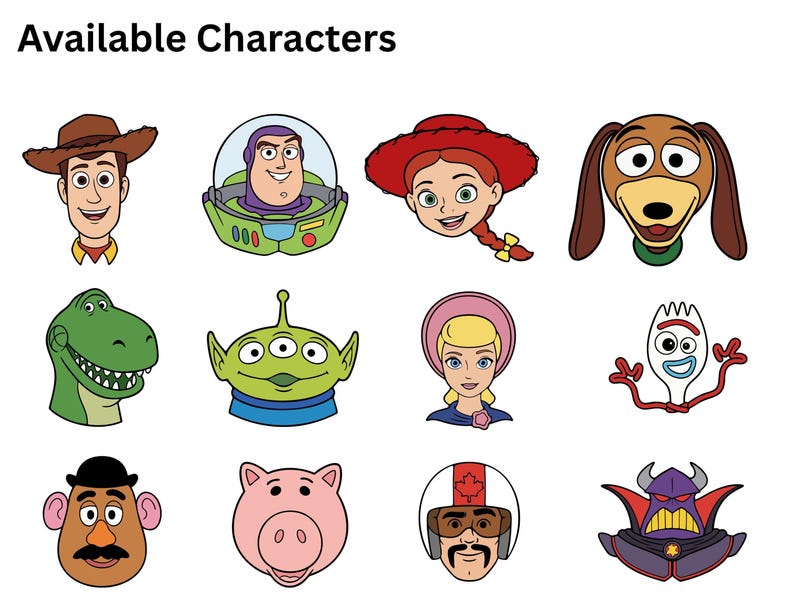 a collection of cartoon character icons, including characters from popular animated films and television series.