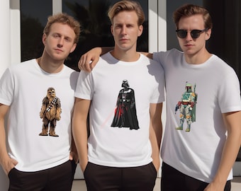 Star Wars Characters Shirt, Matching Galaxy Edge Tees, Star Wars Party Tees, Vader Boba Fett Han Solo Leia R2D2 Chewbecca Yoda C3PO Kenobi