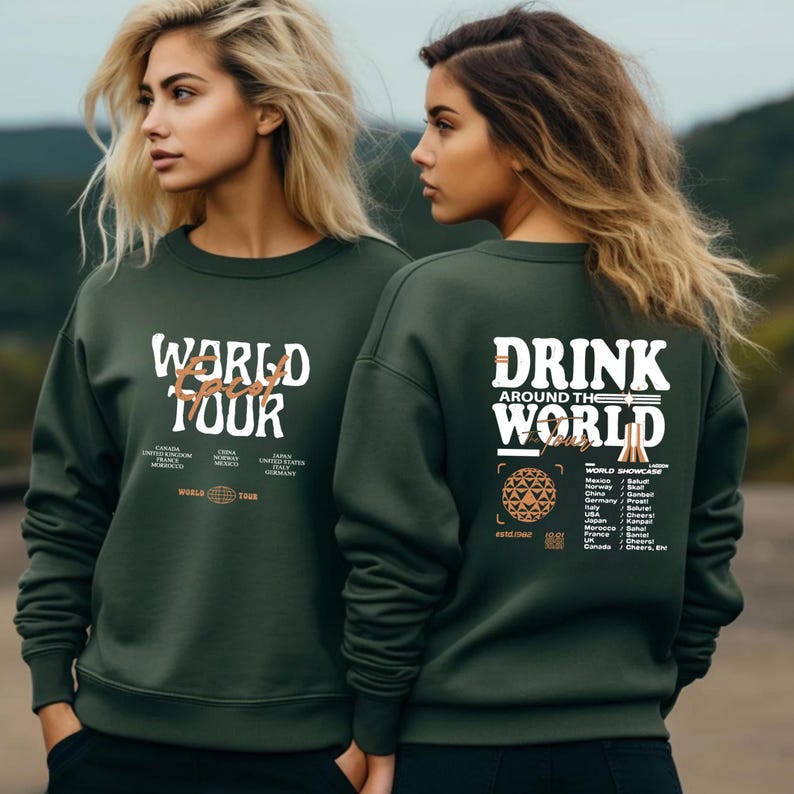 Retro Epcot World Tour Sweatshirt, Drink Around The World Hoodie, Disney World Traveler Food & Wine Festival, Men's Disneyland Crewneck image 5