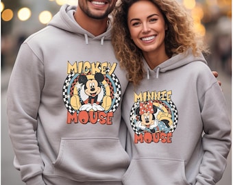 Retro Mickey and Minnie Mouse Matching Sweaters, Minnie Mickey & Minnie Couple Hoodies, Disneyland Crewneck