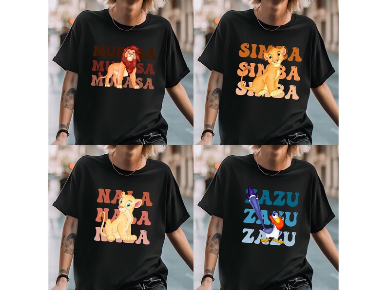 Lion King Movie Characters Shirt, Lion King Matching Tees, Family Movie Tees, Animal Kingdom, Mufasa Scar Timon Nala Simba Zazu Pumba Hyena image 1