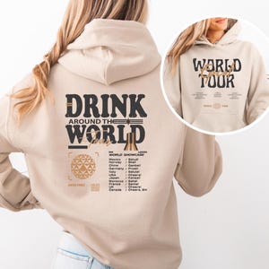 Retro Epcot World Tour Sweatshirt, Drink Around The World Hoodie, Disney World Traveler Food & Wine Festival, Men's Disneyland Crewneck image 1
