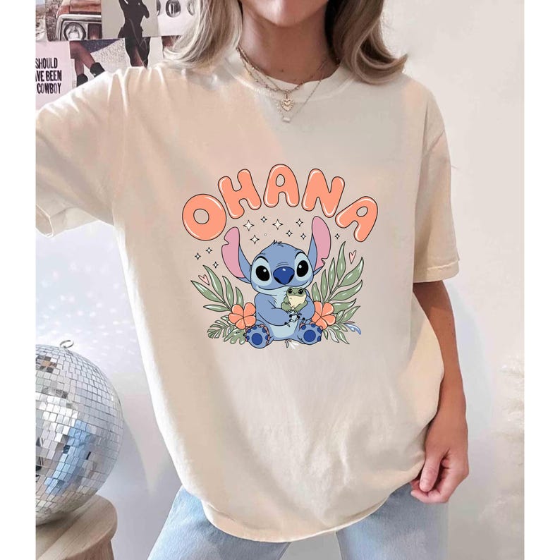 Stitch Ohana Shirt, Ohana Means Family, Comfort Colors Stitch Summer Tee, Cute Blue Monster Stitch, Stitch Movie Tee, Stitch Fans Disney Tee image 4