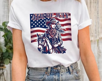 Cowgirl American Flag Shirt, Comport Colors Patriotic Cowgirl Tee, Women's 250th Anniversary Shirt, Western 4th of July Shirt