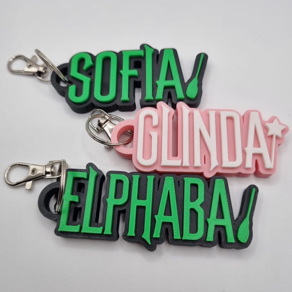 Llavero personalizado con letrero 3D de estilo Wicked. Glinda y Elphaba: ¡cualquier nombre! Regalo Wicked