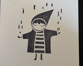 Rainy Day Girl - Petite linogravure