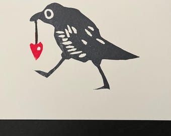 Magpie Linocut Print - Stolen Heart Artwork