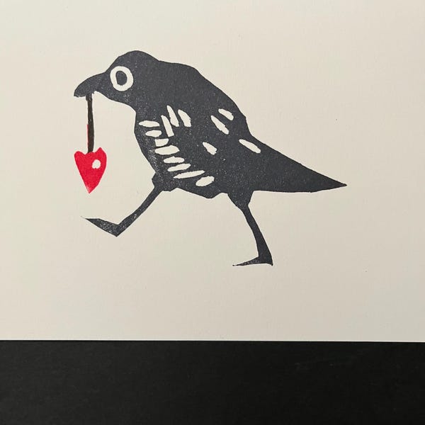 Magpie Linocut Print - Stolen Heart Artwork