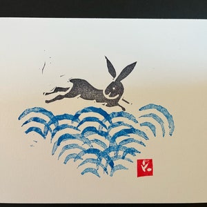 Wasserhase Linoldruck - Das Jahr des Hasen
