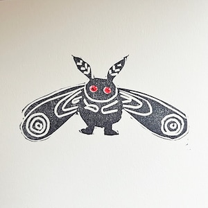 Cute Linocut Print Mothman