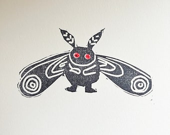 Mothman Linocut Print-Whimsical Nature Print