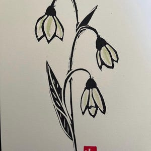 Snowdrop Linocut Print- Floral Wall Art