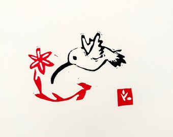 Hummingbird Linocut Print-Mini Wall Art