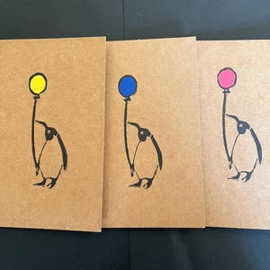 Tarjetas de felicitación con diseño de pingüino y globo (3 unidades)