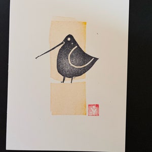 Bird with Long Bill-Linocut-Hand Carved and Printed