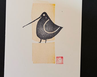 Bird with Long Bill-Linocut-Hand Carved and Printed