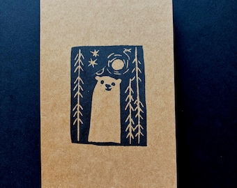 Bear Linocut Greeting Card Set of 3| Blank Kraft Card with Envelope