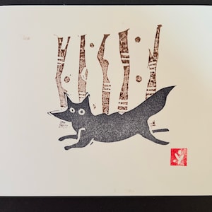 Fox in a Forest - Small Linocut