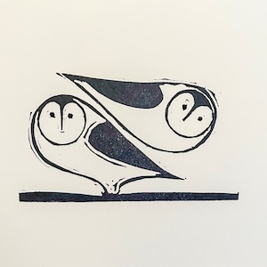 Barn Owls Small Linocut-Affordable-Original Art