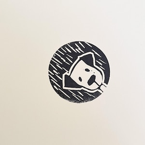 Dog Looking In- Small Linocut Print-Affordable Art