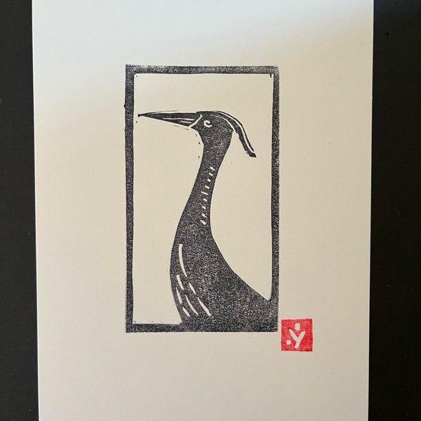 Heron Lino Block Print-Small Linocut