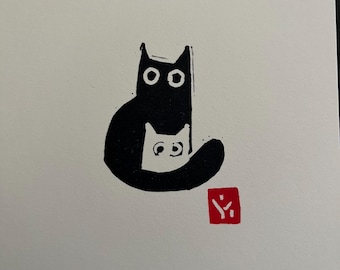 Stampa artistica di linoleografia di gatto