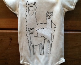 Baby Bodysuit Llama Family Organic Cotton Natural
